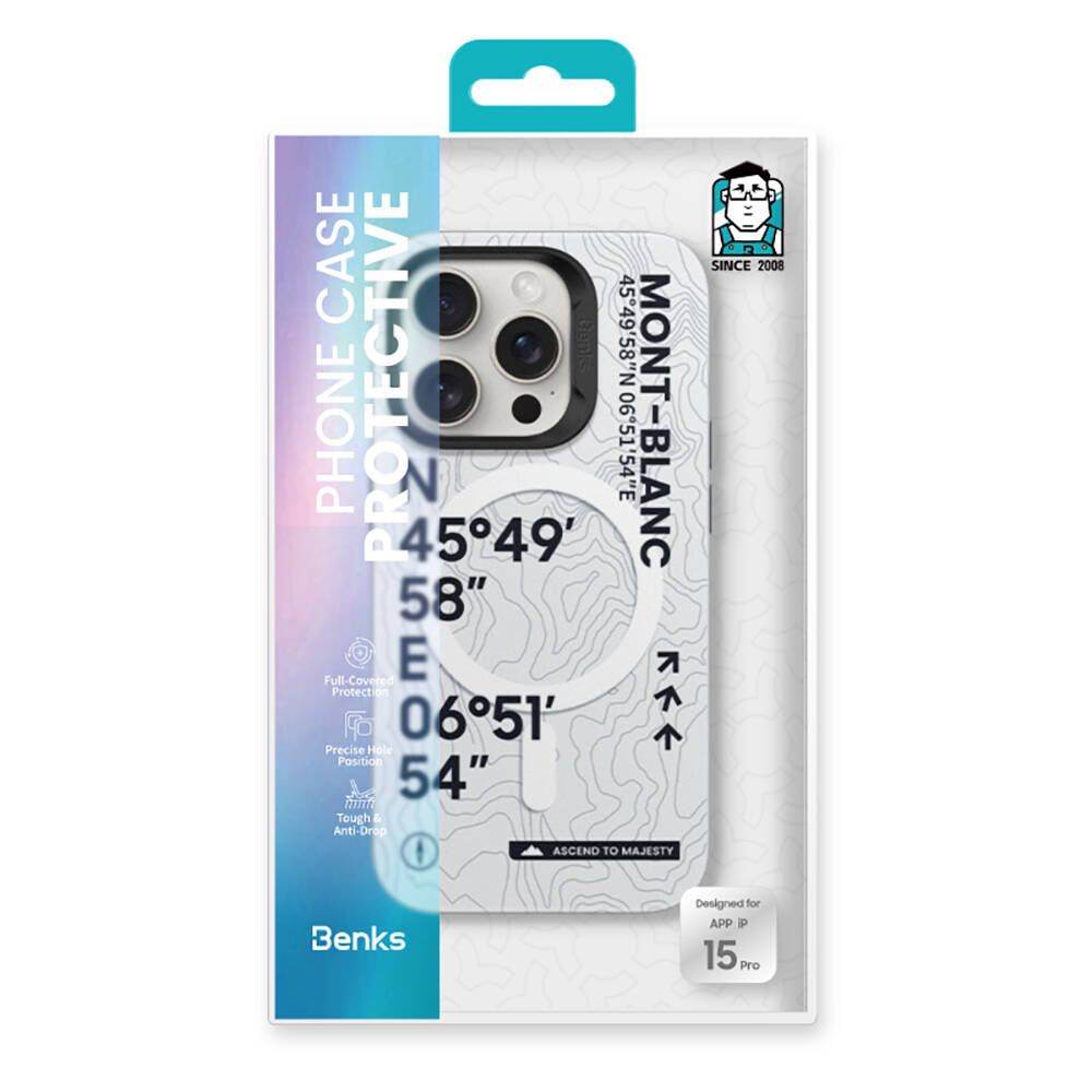 Benks Summit Serisi iPhone 15 Pro Max M-safe Şarj Özellikli Koordinat Yazı Desenli Kılıf Benks Summit Serisi iPhone 15 Pro Max M-safe Şarj Özellikli Koordinat Yazı Desenli Kılıf